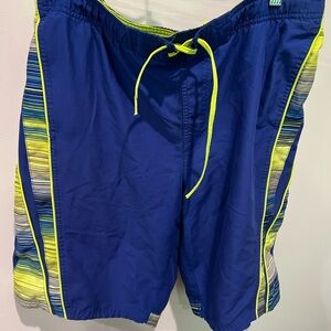 Nike Blue and Neon Yellow Swim Suit Shorts